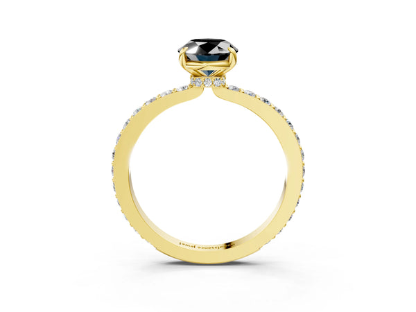 Yellow Gold Oval Hidden Halo Solitaire Engagement Ring Setting for Black Center with Pave Band