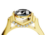 Yellow gold Fancy Black Oval Cut Brilliant Solitaire Diamond Ring with Channel Set Band and Bar Prong Setting_4