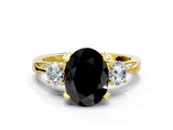 Yellow gold Fancy Black Oval Cut Brilliant Three-Stone Diamond Ring with Pavé Band and Four-Prong Setting_27