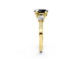 Yellow gold Fancy Black Oval Cut Brilliant Three-Stone Diamond Ring with Pavé Band and Four-Prong Setting_29