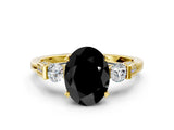 Yellow gold Fancy Black Oval Cut Brilliant Three-Stone Pave Band with Four-Prong Setting