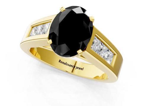 Yellow gold Fancy Black Oval Cut Cut Channel Set Solitaire Ring with Four-Prong Setting_1