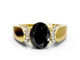 Yellow gold Fancy Black Oval Cut Cut Diamond Channel Set Solitaire Ring with Four-Prong Setting