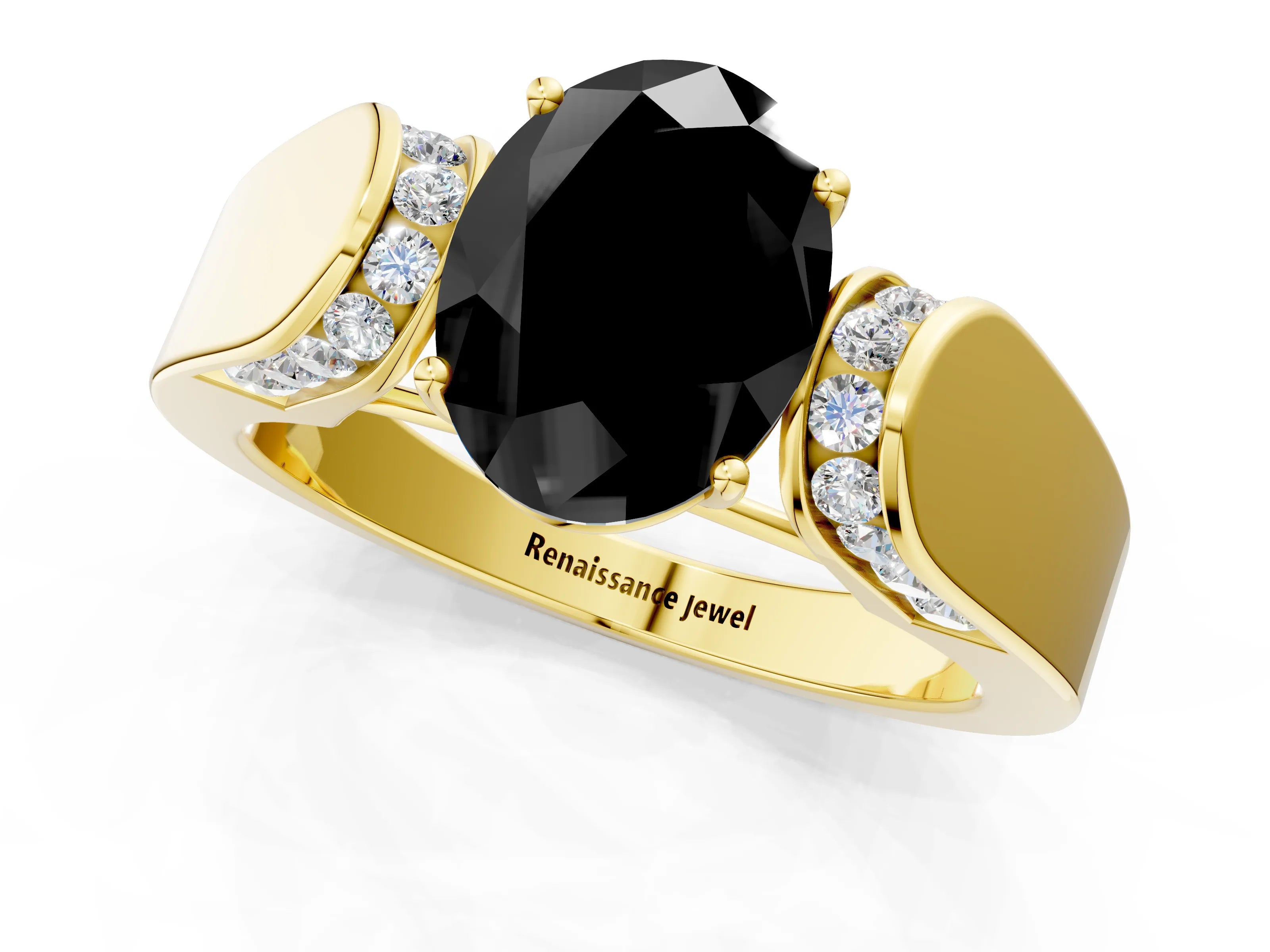 Yellow gold Fancy Black Oval Cut Cut Diamond Channel Set Solitaire Ring with Four-Prong Setting_1