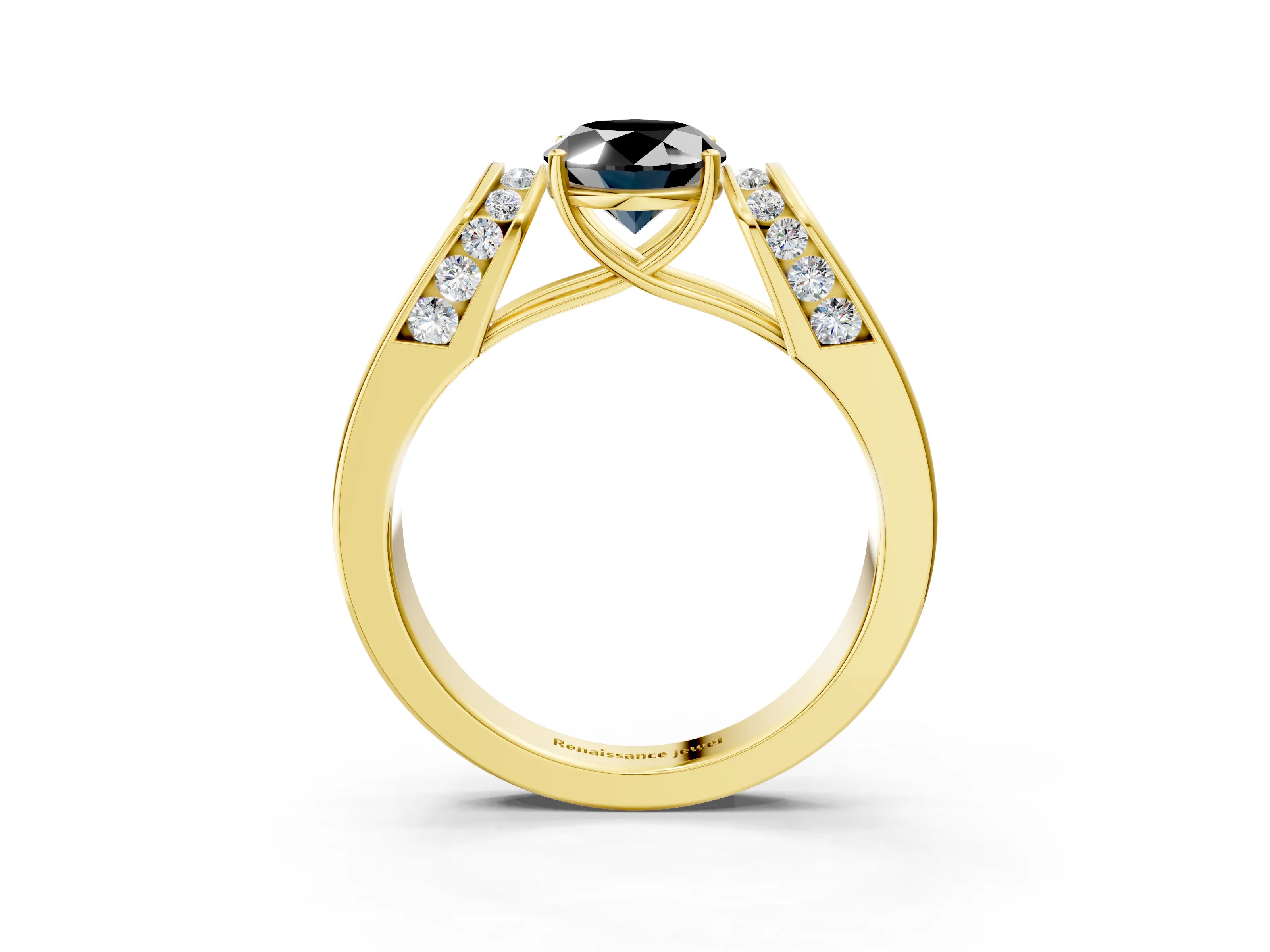 Yellow gold Fancy Black Oval Cut Cut Diamond Channel Set Solitaire Ring with Four-Prong Setting_3