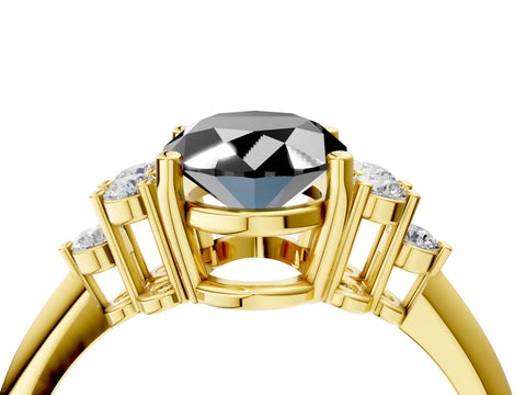 Yellow gold Fancy Black Oval Cut Cut Diamond Cluster Ring with Solitaire Band and Four-Prong Setting_4