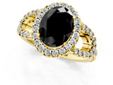 Yellow gold Fancy Black Oval Cut Cut Diamond Halo Engagement Ring with Open Split Pavé Band_1