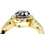 Yellow gold Fancy Black Oval Cut Cut Diamond Halo Engagement Ring with Open Split Pavé Band_4
