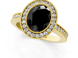 Yellow gold Fancy Black Oval Cut-Cut Diamond Halo Engagement Ring with Pave Band and Prong Setting_1