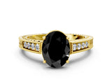 Yellow gold Fancy Black Oval Cut Cut Diamond Milgrain Pave Band Four-Prong Setting Ring_3