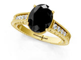 Yellow gold Fancy Black Oval Cut Cut Diamond Milgrain Pave Band Four-Prong Setting Ring_4