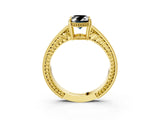 Yellow gold Fancy Black Oval Cut Cut Diamond Milgrain Pave Band Four-Prong Setting Ring_6