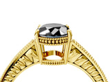 Yellow gold Fancy Black Oval Cut Cut Diamond Milgrain Pave Band Four-Prong Setting Ring_7