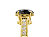 Yellow gold Fancy Black Oval Cut Cut Diamond Milgrain Pave Band Four-Prong Setting Ring_8