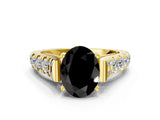 Yellow gold Fancy Black Oval Cut Cut Diamond Pavé Band Solitaire with Four-Prong Setting
