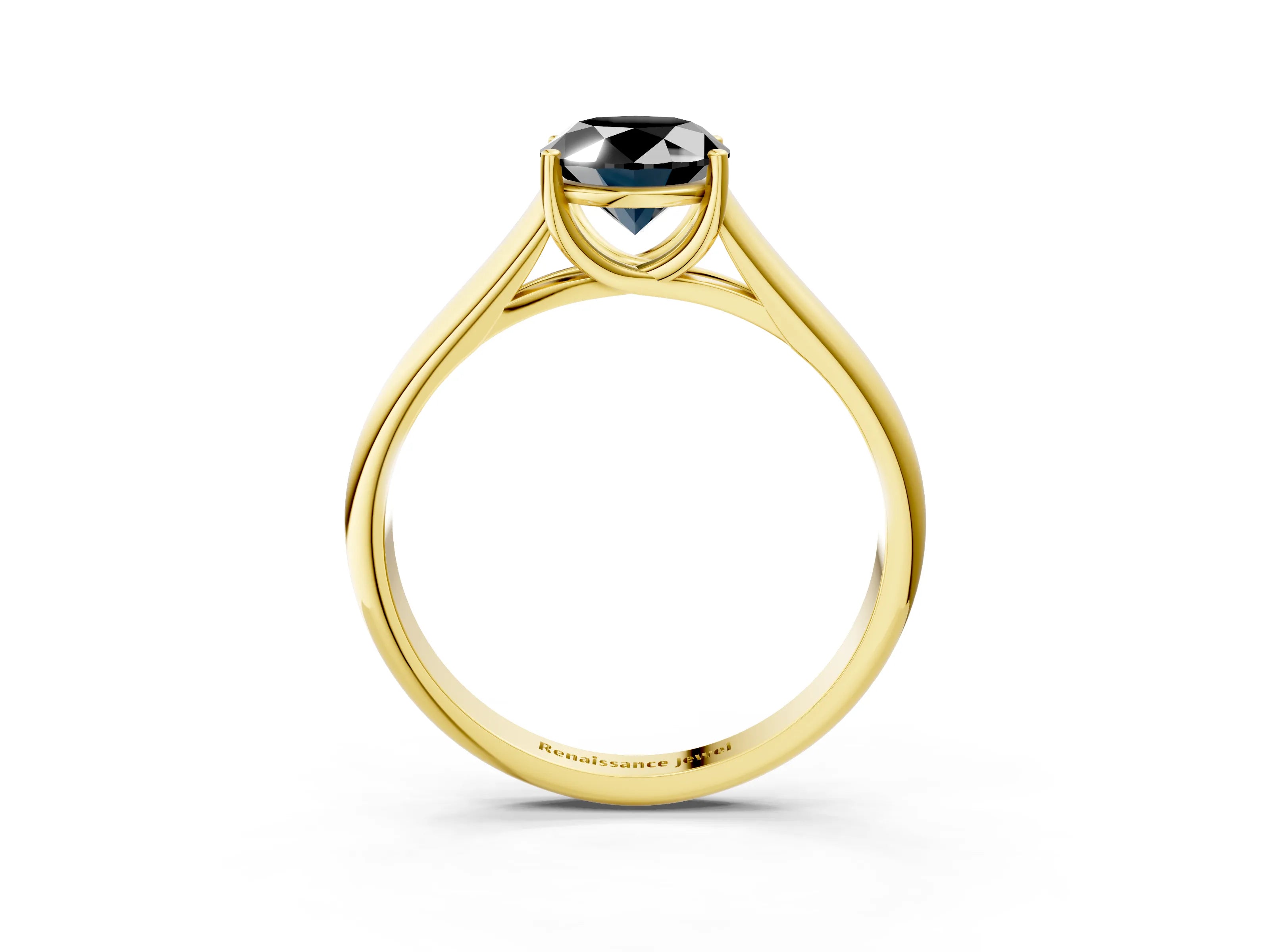 Yellow gold Fancy Black Oval Cut Cut Diamond Solitaire Engagement Ring with Tapered Plain Band and Four-Prong Setting_3