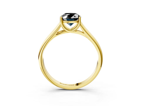 Yellow gold Fancy Black Oval Cut Cut Diamond Solitaire Engagement Ring with Tapered Plain Band and Four-Prong Setting_3
