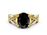 Yellow gold Fancy Black Oval Cut Cut Diamond Twisted Band with Milgrain Pave Setting and Four-Prong Setting