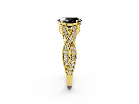 Yellow gold Fancy Black Oval Cut Cut Diamond Twisted Band with Milgrain Pave Setting and Four-Prong Setting_2