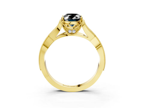 Yellow gold Fancy Black Oval Cut Cut Diamond Twisted Band with Milgrain Pave Setting and Four-Prong Setting_3