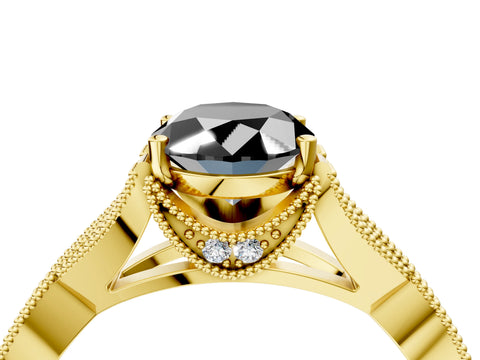 Yellow gold Fancy Black Oval Cut Cut Diamond Twisted Band with Milgrain Pave Setting and Four-Prong Setting_4