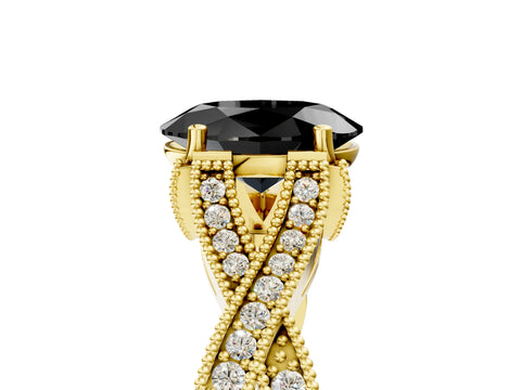 Yellow gold Fancy Black Oval Cut Cut Diamond Twisted Band with Milgrain Pave Setting and Four-Prong Setting_5