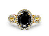 Yellow gold Fancy Black Oval Cut Cut Halo Diamond Infinity Band with Four-Prong Setting
