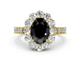 Yellow gold Fancy Black Oval Cut Cut Halo Diamond Pavé Engagement Ring with Milgrain Detailing