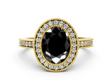 Yellow gold Fancy Black Oval Cut Cut Halo Pavé Diamond Ring