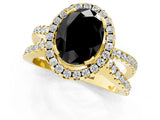 Yellow gold Fancy Black Oval Cut Cut Halo Split Shank Pave Set Ring_1