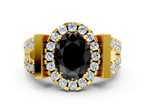 Yellow gold Fancy Black Oval Cut Cut Halo Split Shank Prong Set Ring