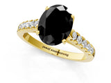 Yellow gold Fancy Black Oval Cut Cut Pavé Band Solitaire Ring with Four-Prong Setting_1