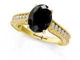 Yellow gold Fancy Black Oval Cut Cut Pave Band Milgrain Solitaire Ring_1