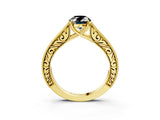 Yellow gold Fancy Black Oval Cut Cut Pave Band Milgrain Solitaire Ring_3