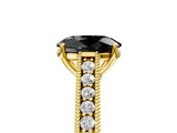 Yellow gold Fancy Black Oval Cut Cut Pave Band Milgrain Solitaire Ring_5