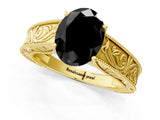 Yellow gold Fancy Black Oval Cut Cut Solitaire Engraved Band with Four-Prong Setting_1