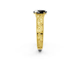 Yellow gold Fancy Black Oval Cut Cut Solitaire Engraved Band with Four-Prong Setting_2