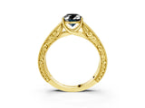 Yellow gold Fancy Black Oval Cut Cut Solitaire Engraved Band with Four-Prong Setting_3