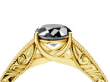 Yellow gold Fancy Black Oval Cut Cut Solitaire Engraved Band with Four-Prong Setting_4