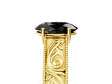 Yellow gold Fancy Black Oval Cut Cut Solitaire Engraved Band with Four-Prong Setting_5