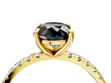 Yellow gold Fancy Black Oval Cut Diamond Brilliant Solitaire Ring with Pavé Band and Four-Prong Setting_16