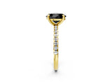 Yellow gold Fancy Black Oval Cut Diamond Brilliant Solitaire Ring with Pavé Band and Four-Prong Setting_2