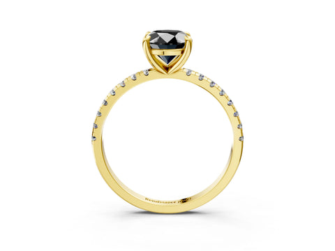 Yellow gold Fancy Black Oval Cut Diamond Brilliant Solitaire Ring with Pavé Band and Four-Prong Setting_3