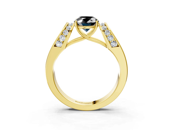Yellow Gold Oval Channel Set Engagement Ring Setting for Black Center with Wide Band