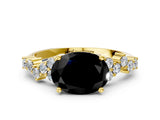 Yellow gold Fancy Black Oval Cut Diamond Cluster Pavé Band with Four-Prong Setting_12