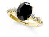 Yellow gold Fancy Black Oval Cut Diamond Cluster Side Stone Solitaire Ring with Prong Setting_25