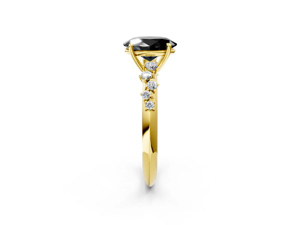 Yellow Gold Oval Graduated Cluster Engagement Ring Setting for Black Center