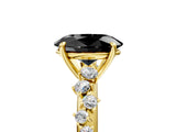 Yellow gold Fancy Black Oval Cut Diamond Cluster Side Stone Solitaire Ring with Prong Setting_29