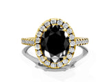 Yellow gold Fancy Black Oval Cut Diamond Cushion Halo Ring with Pavé Band