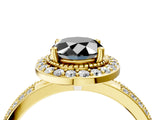 Yellow gold Fancy Black Oval Cut Diamond Double Halo Ring with Split Shank and Four-Prong Setting_4